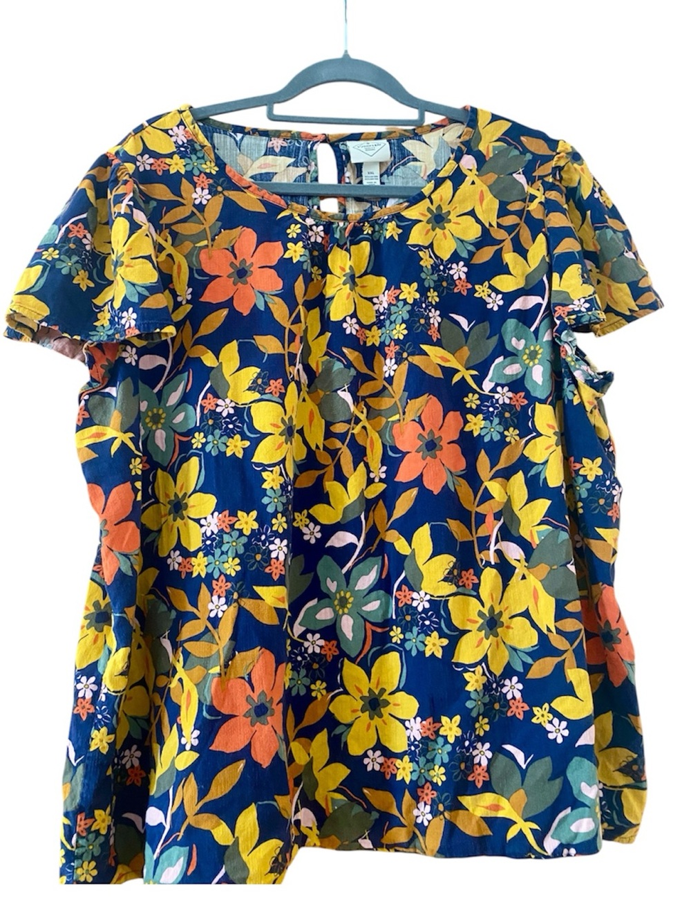 St. John’s Bay XXL Navy Floral Short Sleeve Blouse Cottagecore Boho